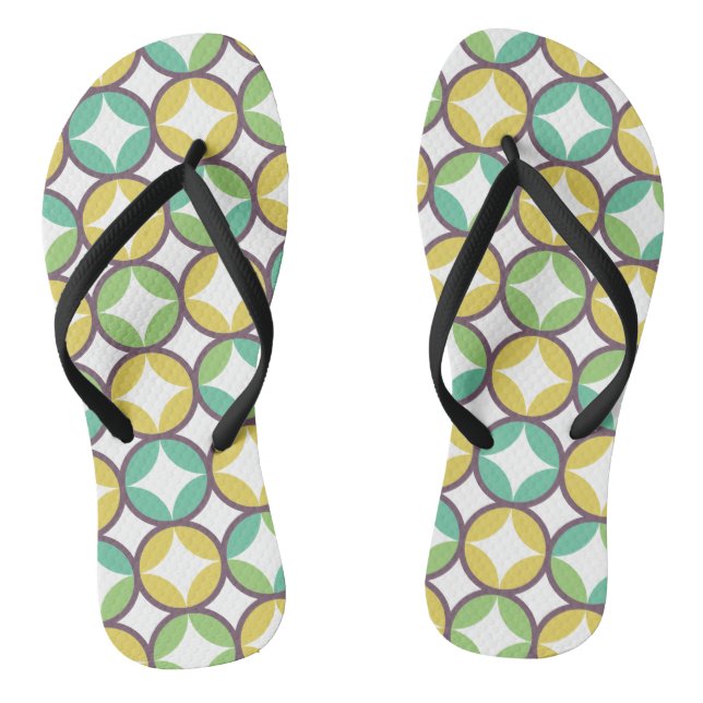 Tongs Retro Diamond dans Circle Pattern Blue Green Gold (Semelle)