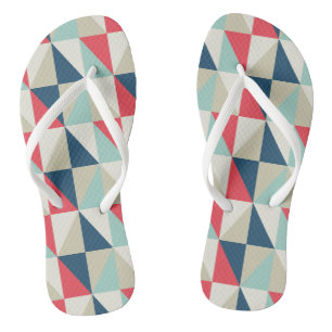 Tongs Rétro motif rouge et bleu géométrique de triangles