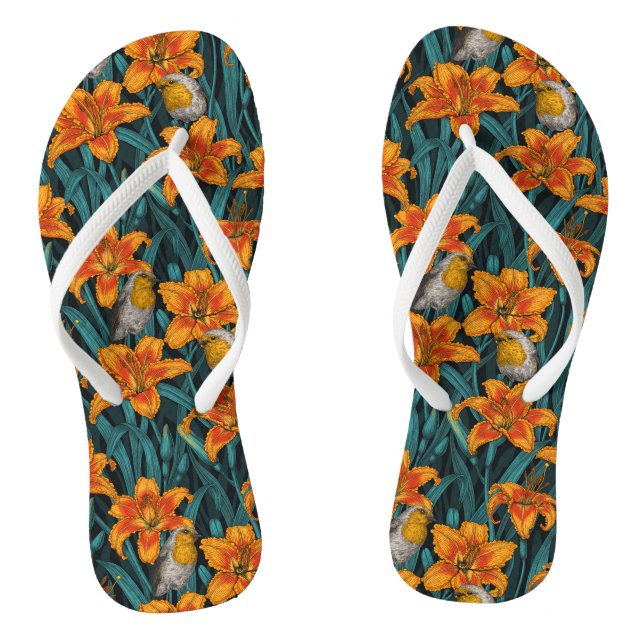 Tongs Robins et fleurs de lys, orange et bleu (Semelle)