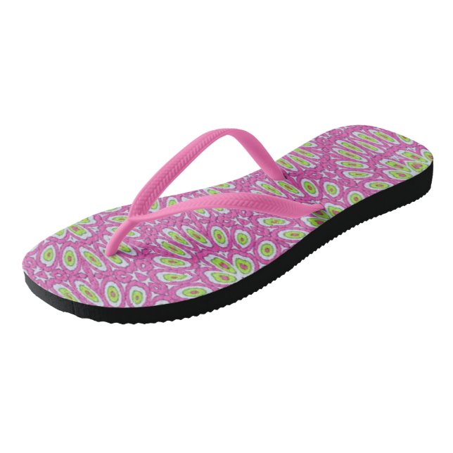 Tongs Rose chaud, vert citron vert et blanc Pop Art (Incliné)