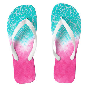 Tongs Rose et bleu tie dye avec Mandala Sway dans le sty