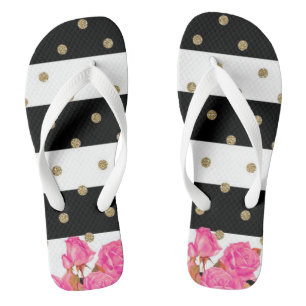 Tongs Rose, rayures et Pois