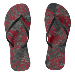 Tongs Rose rouge et noir Mariage gothique Flip-Flops