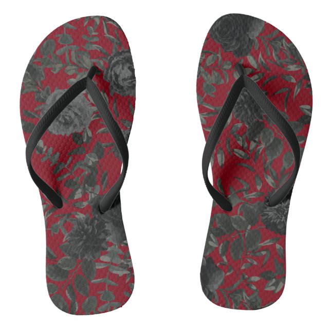 Tongs Rose rouge et noir Mariage gothique Flip-Flops (Semelle)