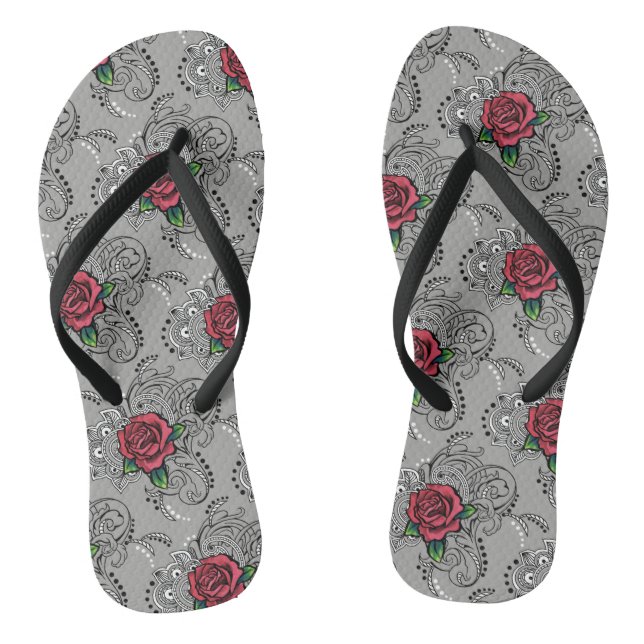 Tongs Rose rouge Paisley (Semelle)