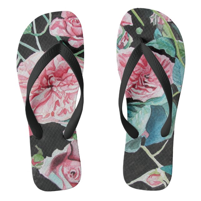 Tongs Roses roses Roses fleurs florales aquarelle String (Semelle)
