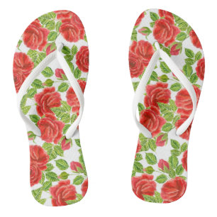 Tongs Roses rouges aquarelle transparente motif