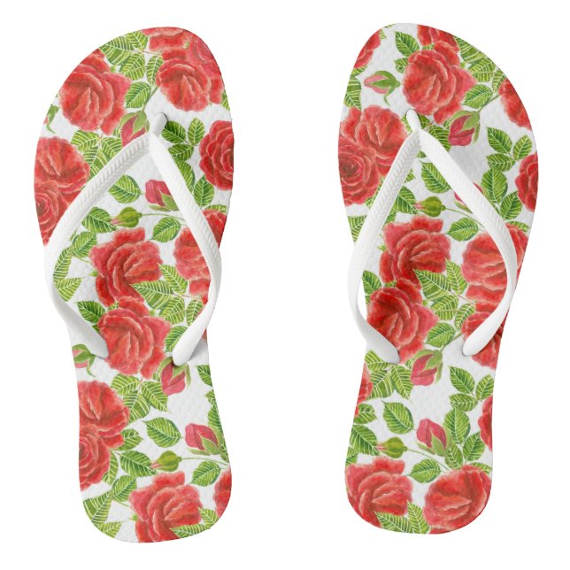 Tongs Roses rouges aquarelle transparente motif (Semelle)