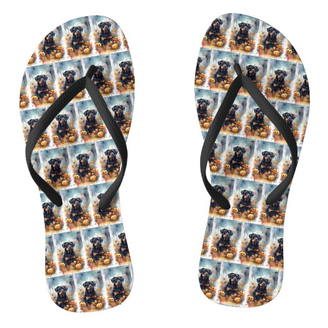 Tongs Rottweiler Halloween avec citrouilles effrayant (Semelle)