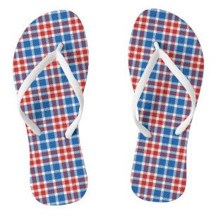 Tongs Rouge blanc et bleu plaid