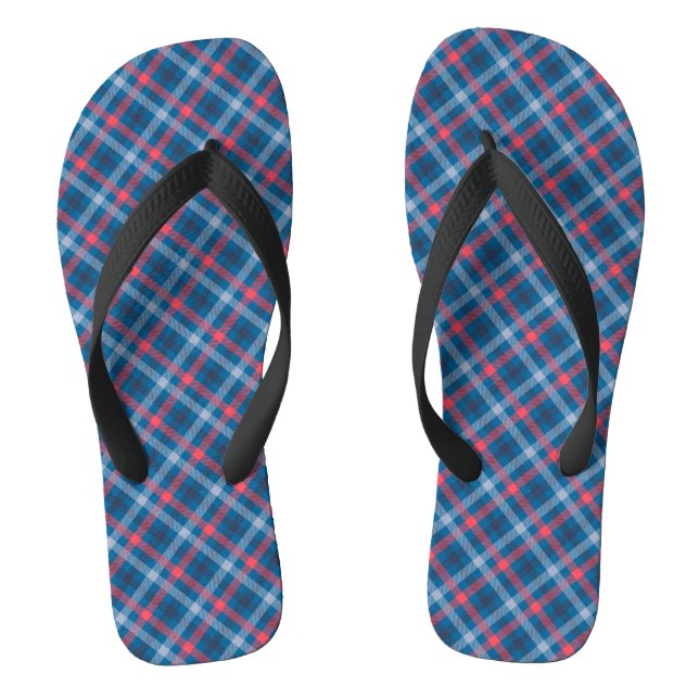 Tongs Rouge Navy Bleu Clair Carreaux Tartan Plaid  (Semelle)