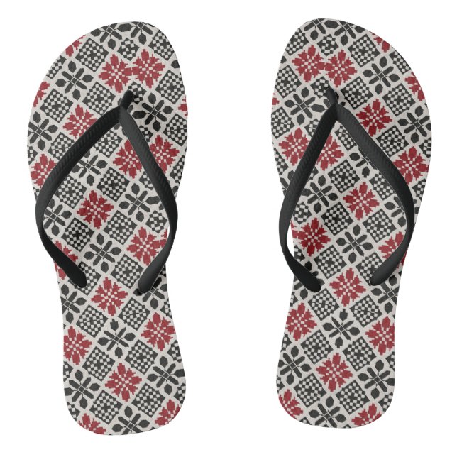 Tongs Rouge noir blanc géométrique Keffiyeh Motif folklo (Semelle)