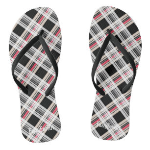 Tongs Rouge noir blanc plaid