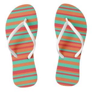 Tongs Rouge, Orange et Turquoise Rayures Vintage