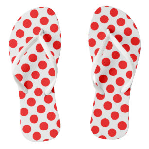 Tongs Rouge sur blanc grand format Pois