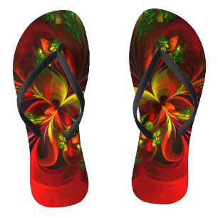 Tongs Rouge vert moderne Floral Abstrait Art Motif #05