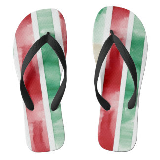Tongs Rouge Vert Noël Aquarelle Rayures Flip Flops