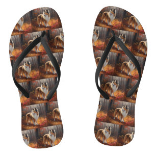 Tongs Rough Collie dans les feuilles d'automne tombantes