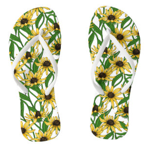 Tongs Rudbekia jaune sur blanc