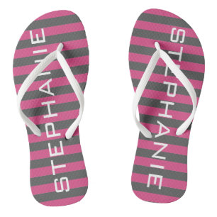 Tongs Rugby rose et gris avec nom personnalisé