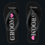 Tongs Salle de coeur noire/rose<br><div class="desc">Amusants,  tongs de mariage personnalisés</div>