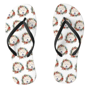 Tongs Samoyed Christmas Wreath Festive Pup