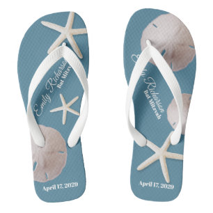 Tongs Sand Dollar et Starfish Beach avec nom et date