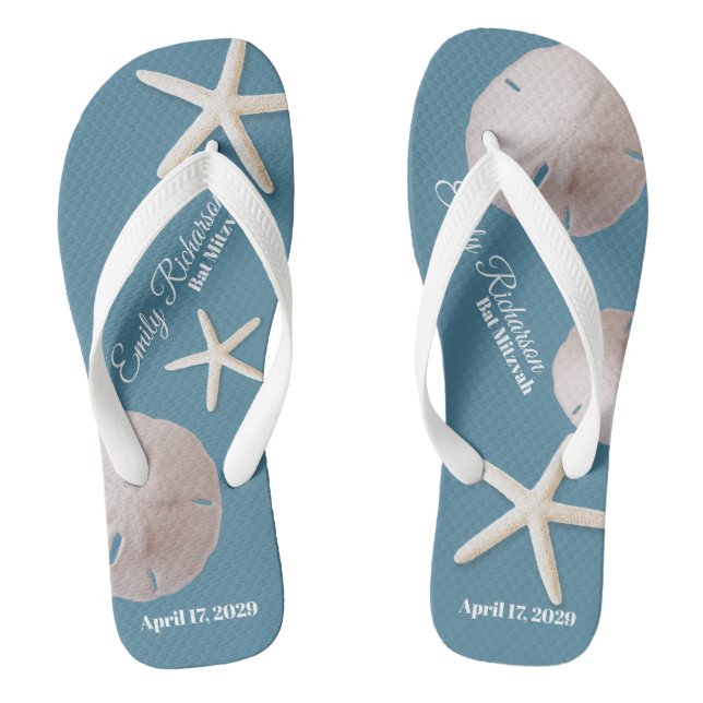 Tongs Sand Dollar et Starfish Beach avec nom et date (Semelle)