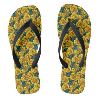 Tongs Sandale à bride large motif rose jaune