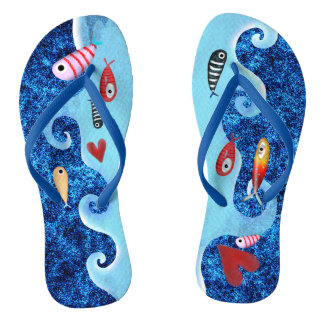 Tongs Sandales vagues poissons tourbillons #bbf6f2 Fond