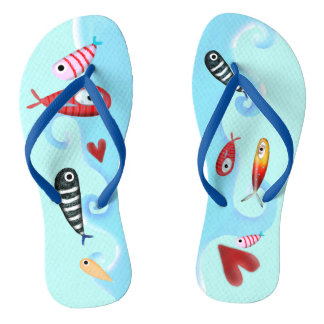 Tongs Sandales vagues poissons tourbillons #bbf6f2 Fond