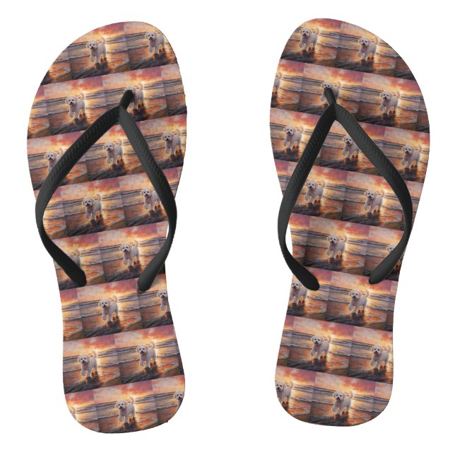Tongs Sandy Paws Bichon Frise Dog sur Beach Sunset (Semelle)