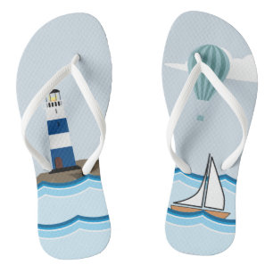 Tongs Scène nautique avec phare et voilier