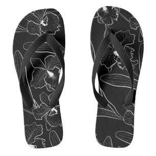 Tongs Seamless sketched orchid cattleya flowers tropical