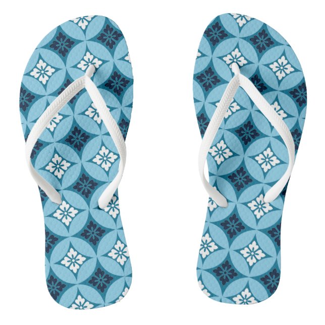 Tongs Shippo avec Motif Fleur, Bleu et Blanc (Semelle)