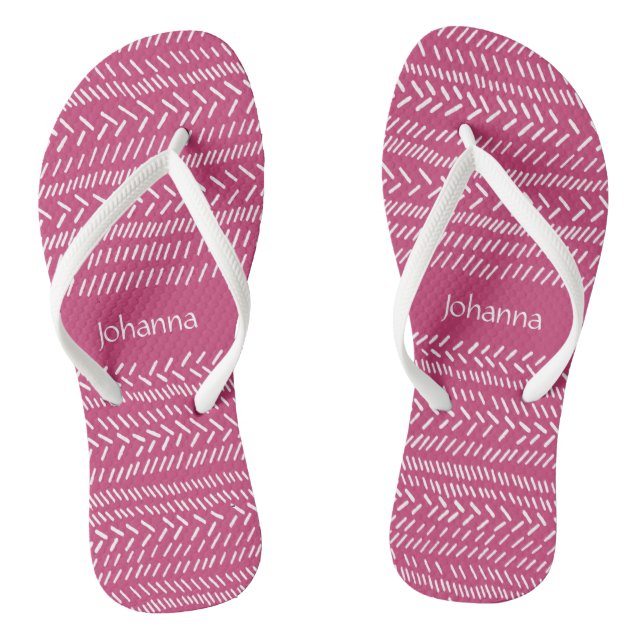 Tongs Simple Fuchsia Rose Blanc Rayures Bohème Ajouter N (Semelle)