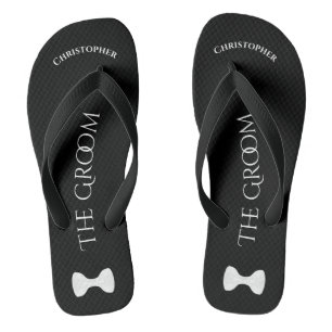 Tongs Simple Fun Groom's Name & Bow Cravate Mariage