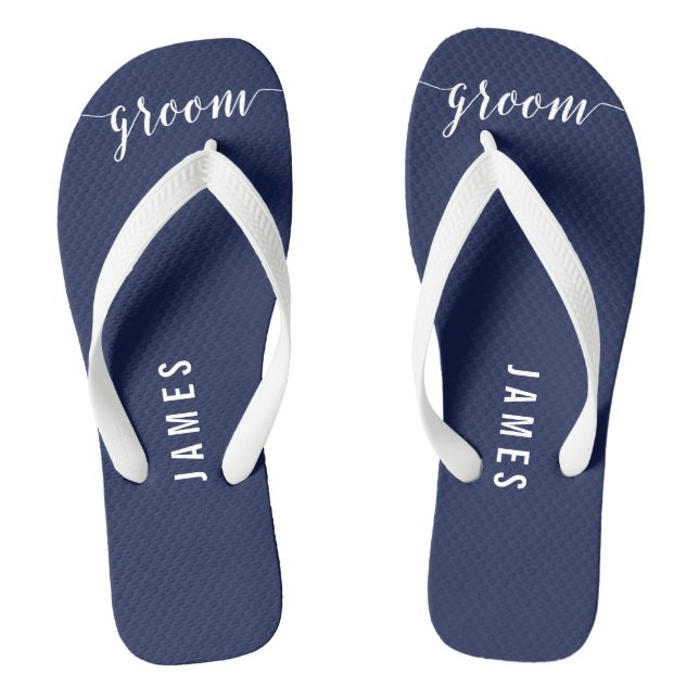 Tongs Simple Groom Navy Blue Wedding Party Flip Flops (Semelle)