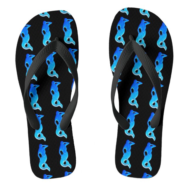 Tongs sirènes bleues sur noir (Semelle)