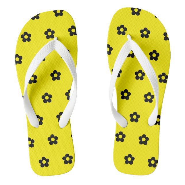 Tongs Sortie de plage Fleurs Noires Fond Jaune Tour (Semelle)