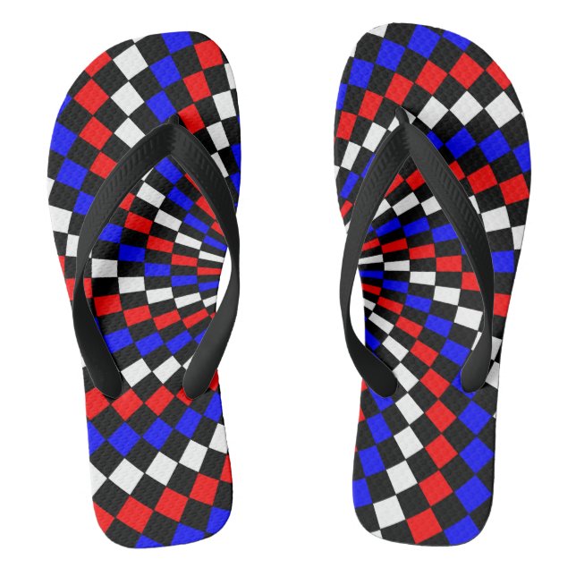 Tongs Spirale à damier rouge blanc bleu par Kenneth Yonc (Semelle)