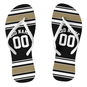 Tongs Sports Jersey Black and Gold Strips Nom Numéro