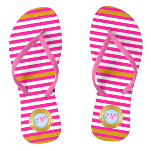 Tongs Summer Rose Gold Stripes Monogramme Plage