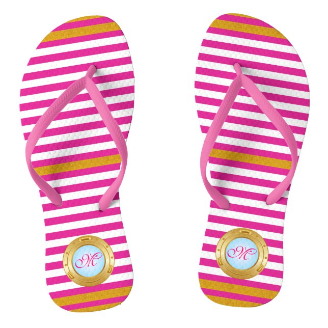 Tongs Summer Rose Gold Stripes Monogramme Plage (Semelle)