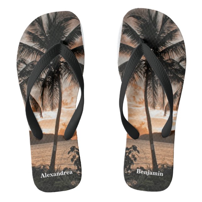 Tongs Sunset Tropical Beach Palm Trees Personnalisez (Semelle)