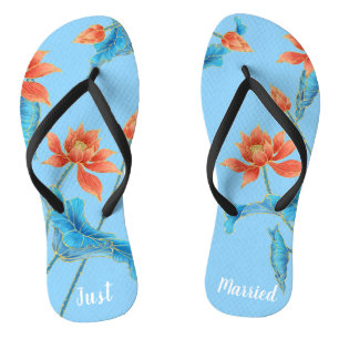 Tongs Superbe Chinoiserie Orange & Mariage Bleu