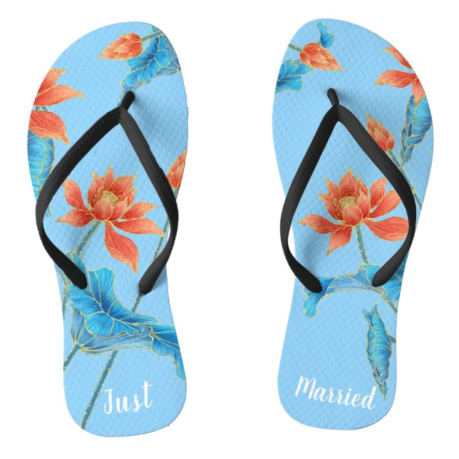 Tongs Superbe Chinoiserie Orange & Mariage Bleu (Semelle)