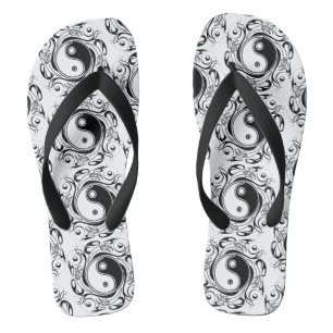 Tongs Symbole Yin et Yang Style tatouage noir et blanc