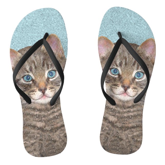 Tongs Tabby Gris Peinture Chat - Cute Original Art Chat (Semelle)