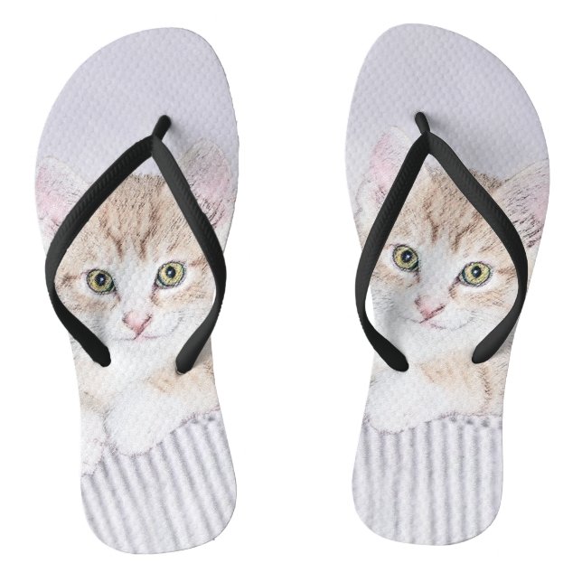 Tongs Tabby Orange Kitten Peinture - Art Chat original (Semelle)